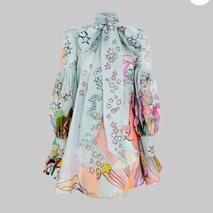 ZIMMERMANN Concert Tie Neck Silk Linen Bow Cocktail Dress- Size 1 (US S)